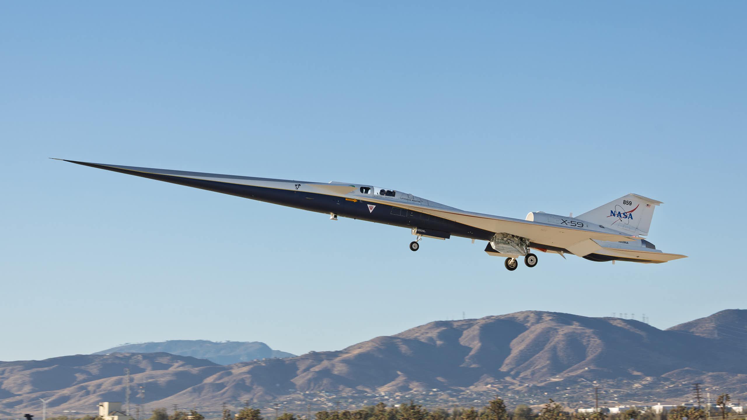 The X-59 undertakes its first flight from Lockheed Martin's Skunk Works in California.