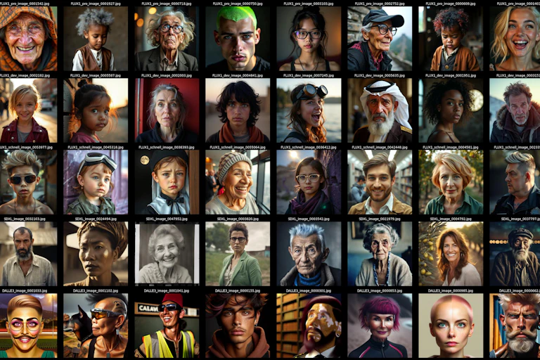 a grid panel of multiple diverse faces