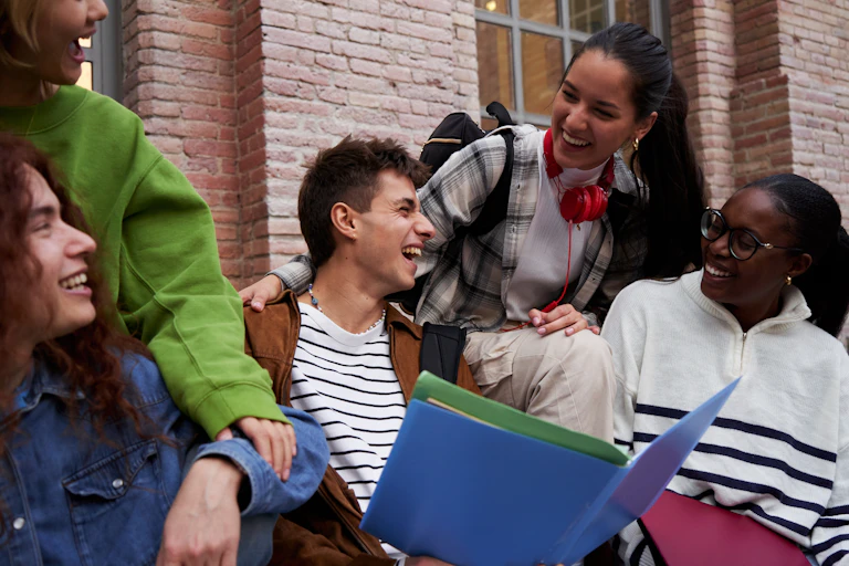 Students talking and laughing