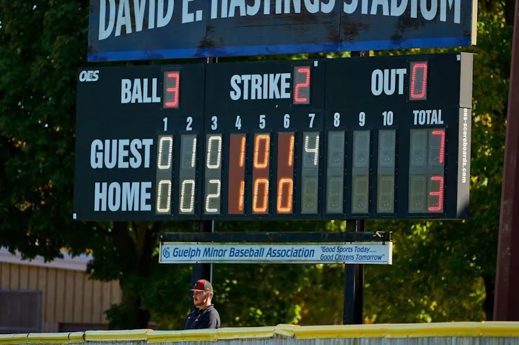 A baseball scoreboard.