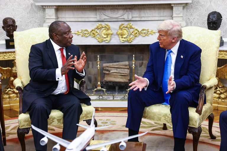 South African president Cyril Ramaphosa in the White House with US president Donald Trump.
