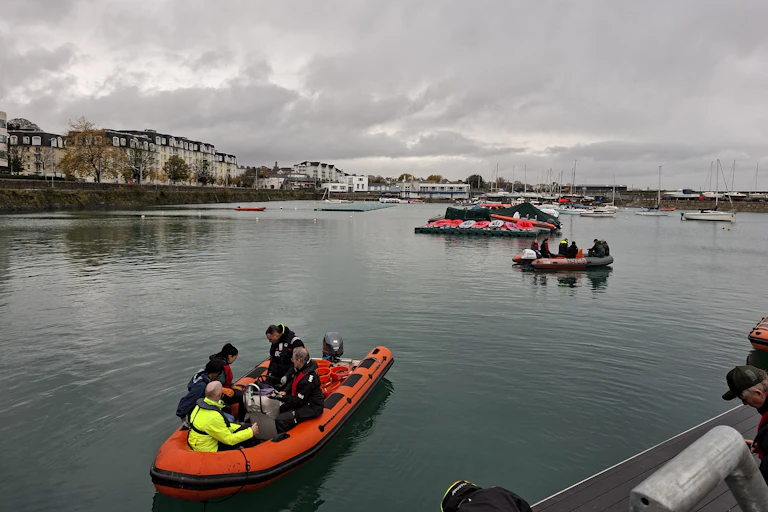 The project team in boats.