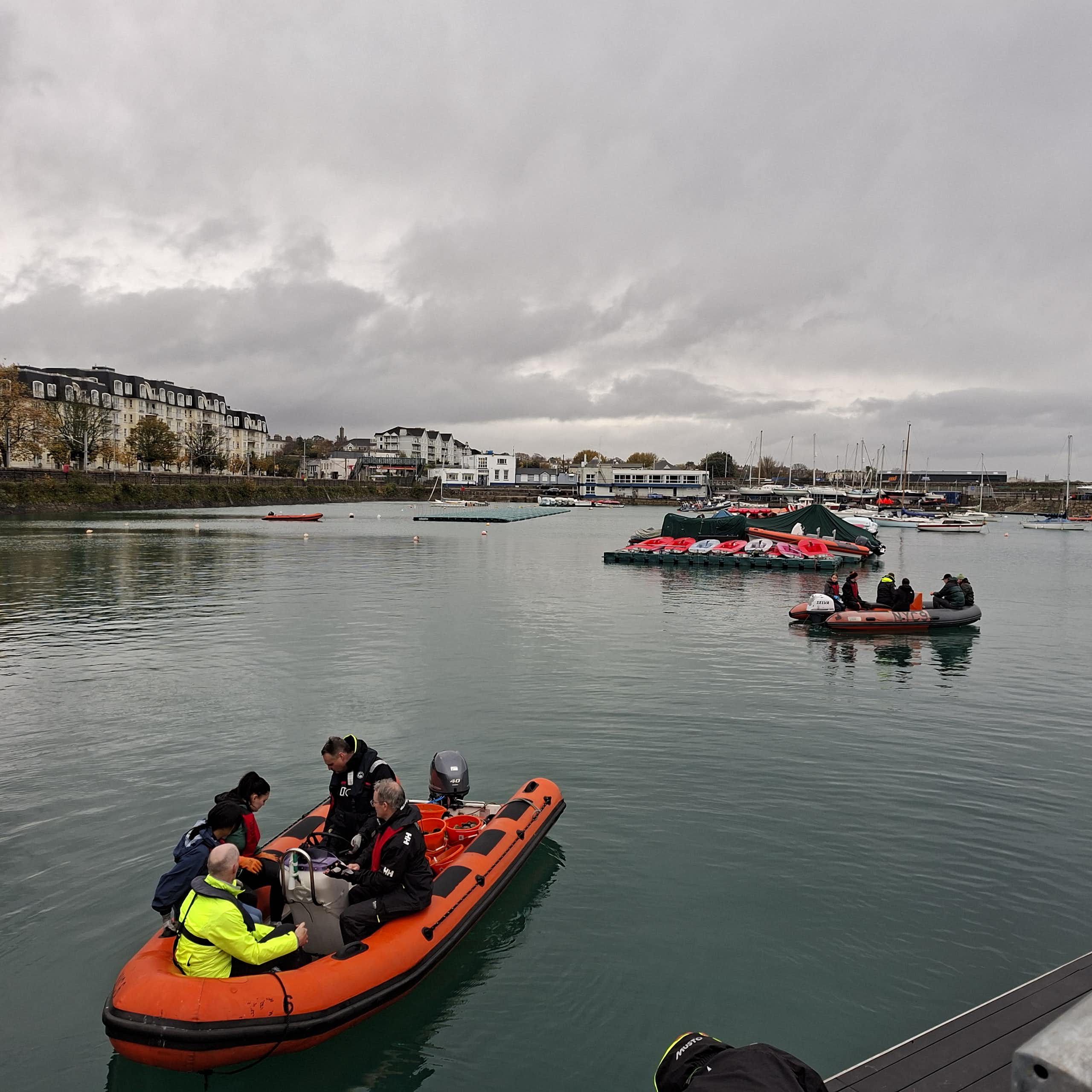 The project team in boats.