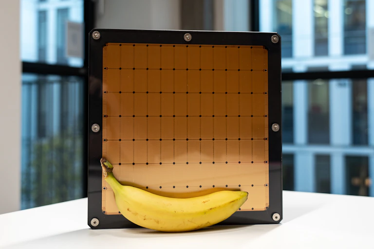 Wafer-scale chip with a banana in front of it