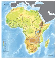 A map of Africa with a highlighted area in the upper southern part of the continent.