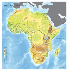 A map of Africa with a highlighted area in the upper southern part of the continent.