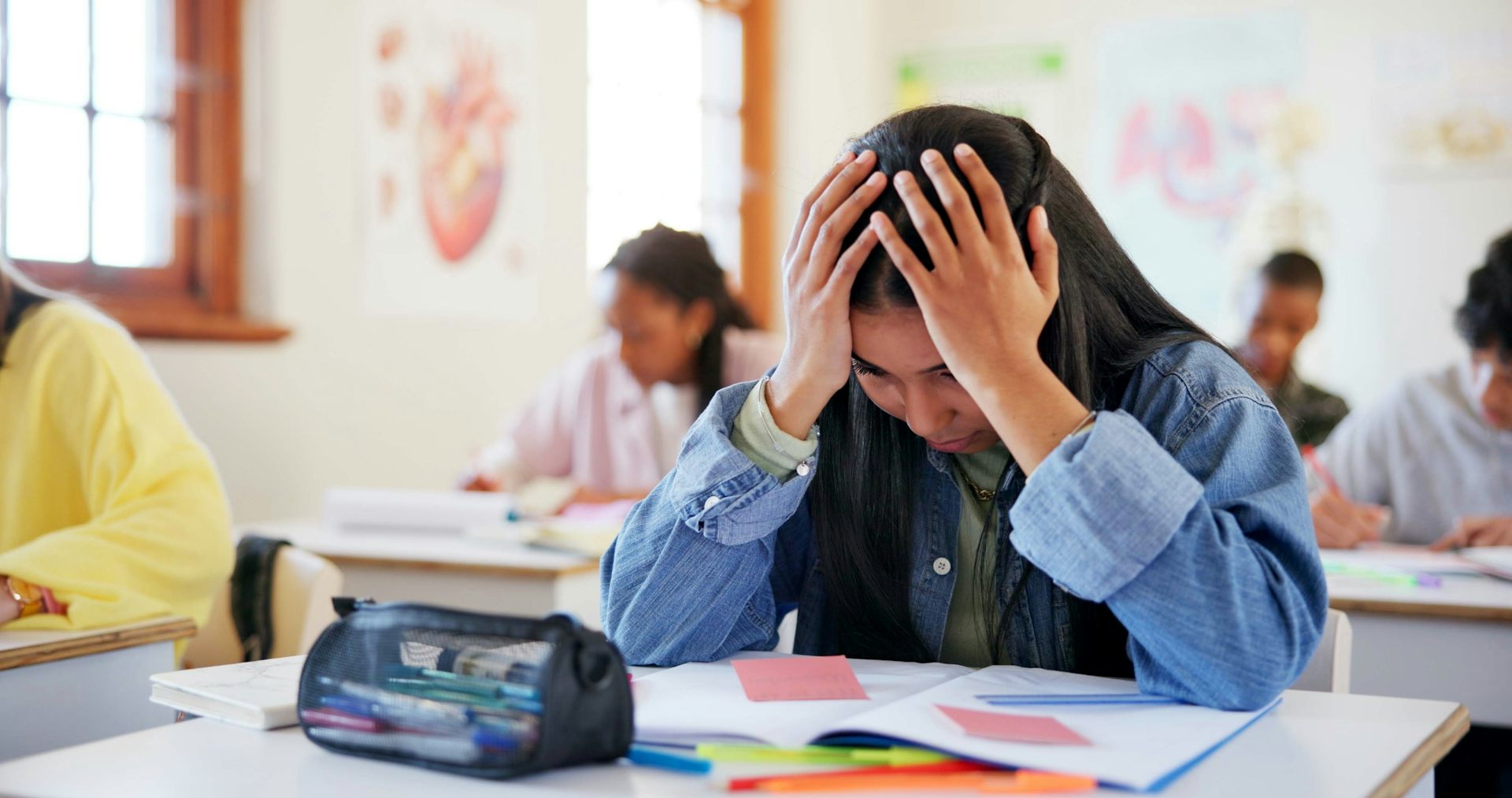 Girl looking stressed in lesson