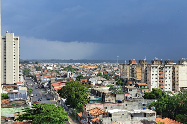 city skyline of Belem in Brazil with blue sky and clouds