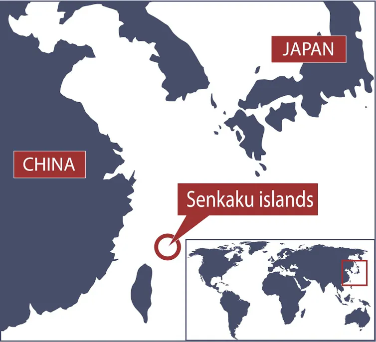 A map showing the location of the Senkaku Islands in the East China Sea.