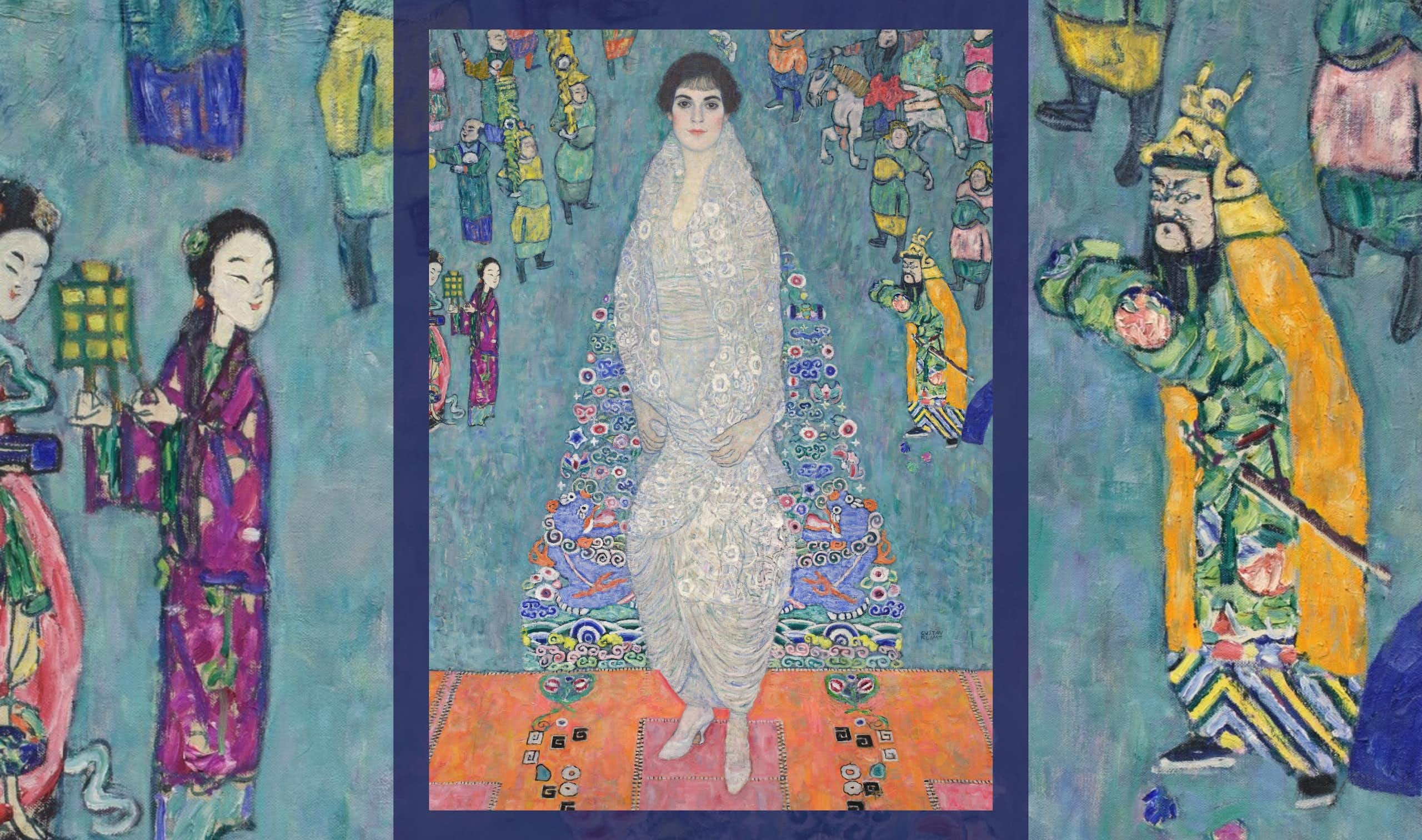 Portrait of a woman surrounded by blue and a crowd of people