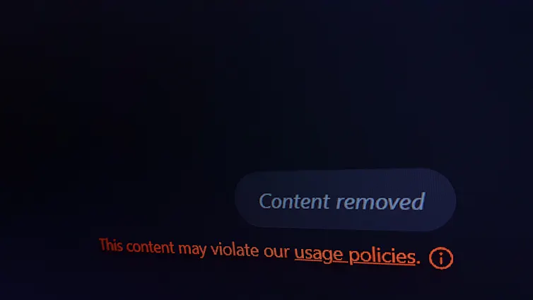 screen showing 'content removed' message