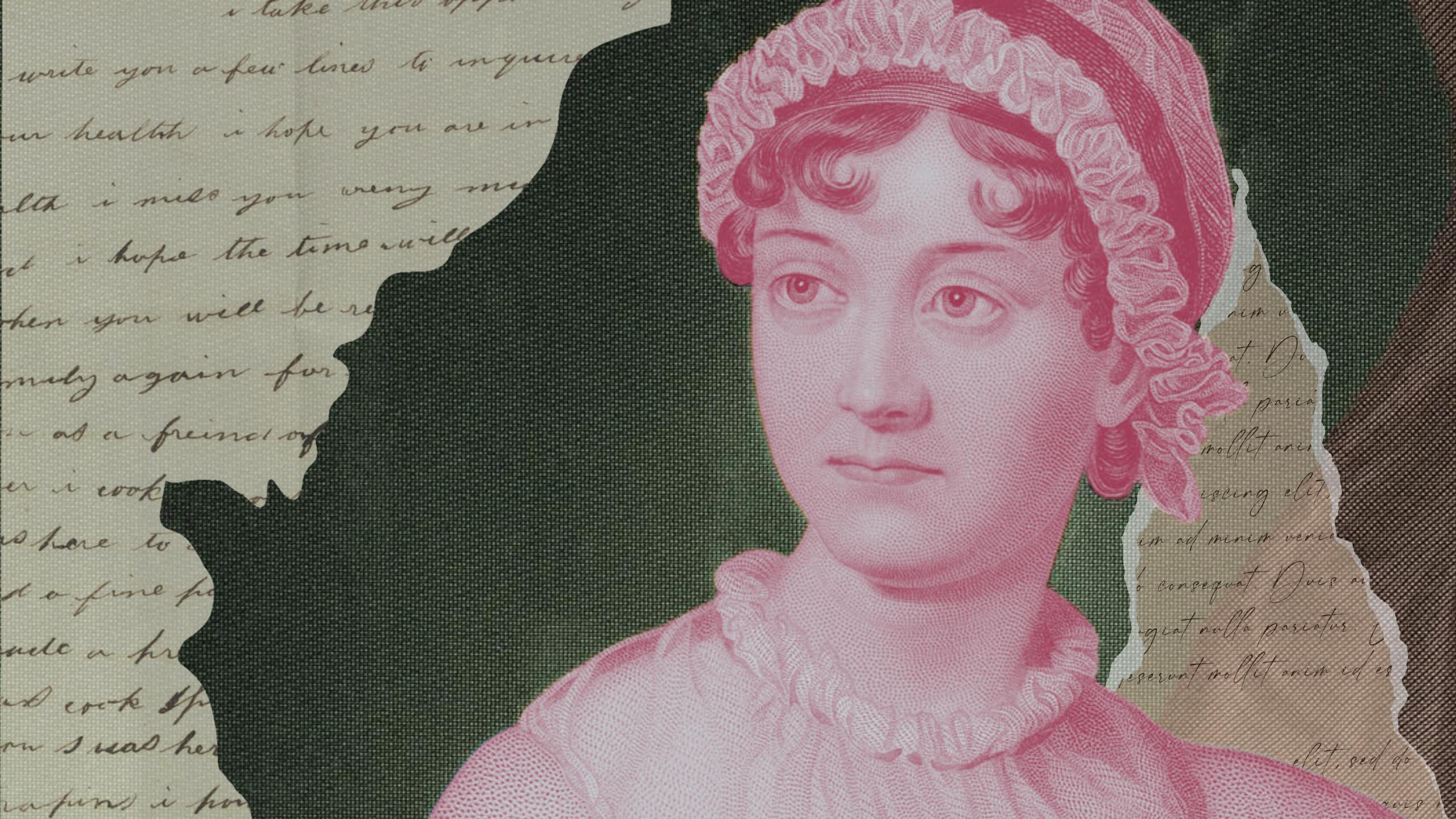 Jane Austen's portrait with scraps of letters