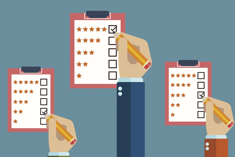 An illustration of three hands holding ballots.