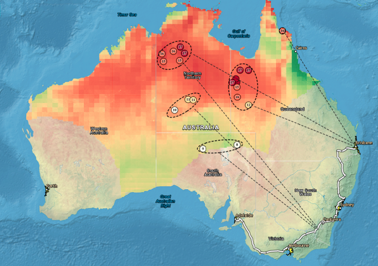 map of potential new long distance transmission lines.