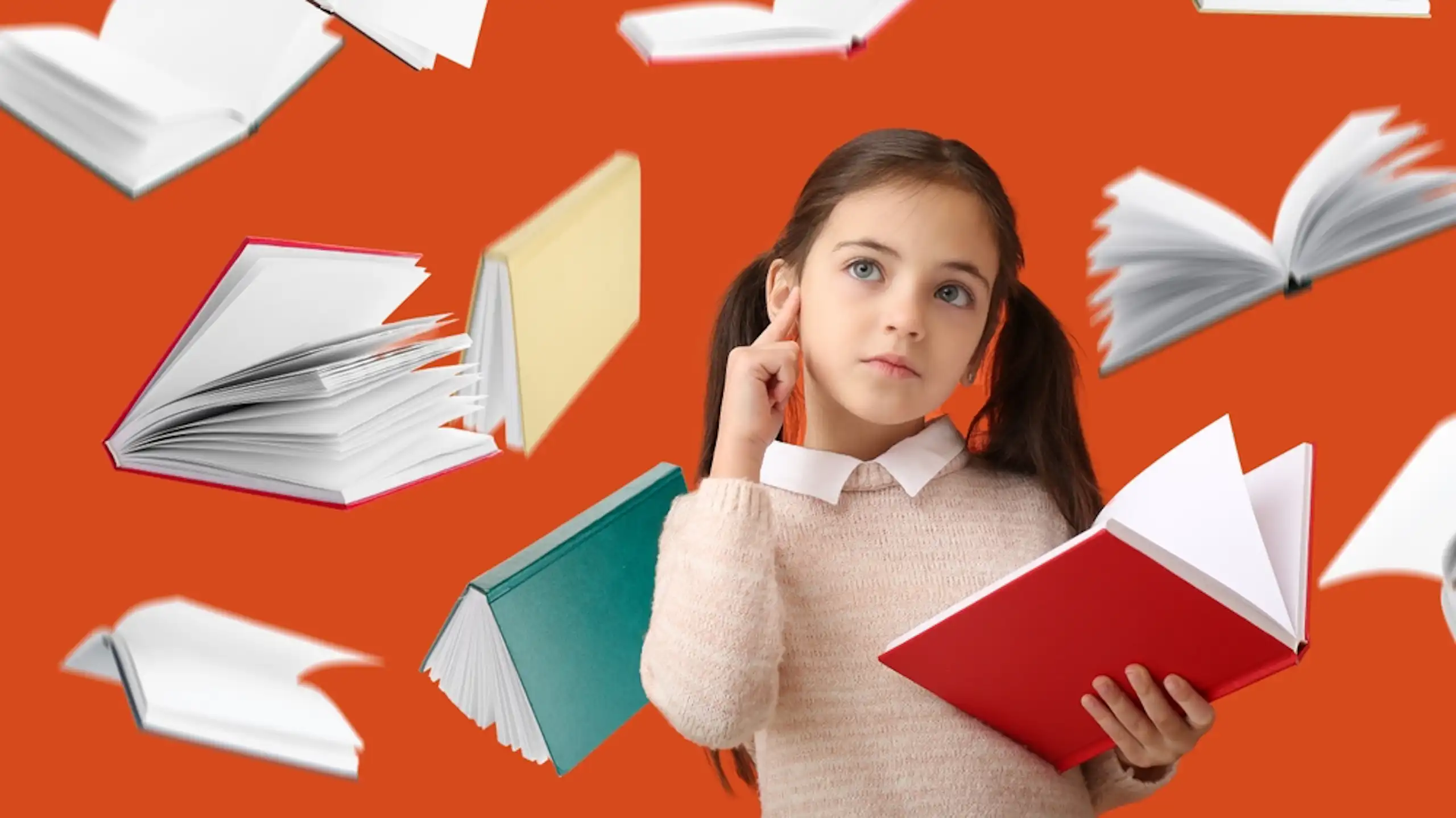 Une petite fille entourée de livres