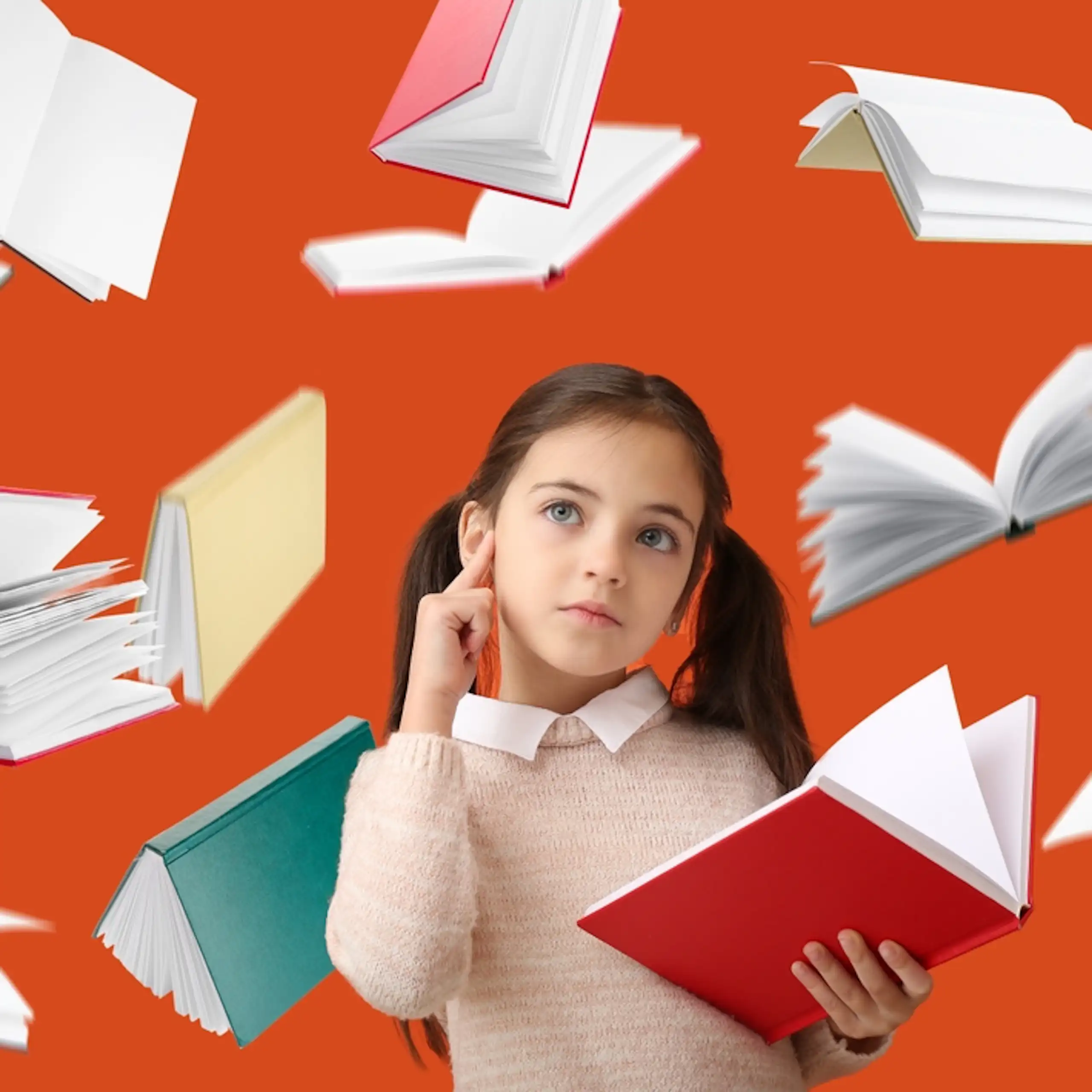 Une petite fille entourée de livres