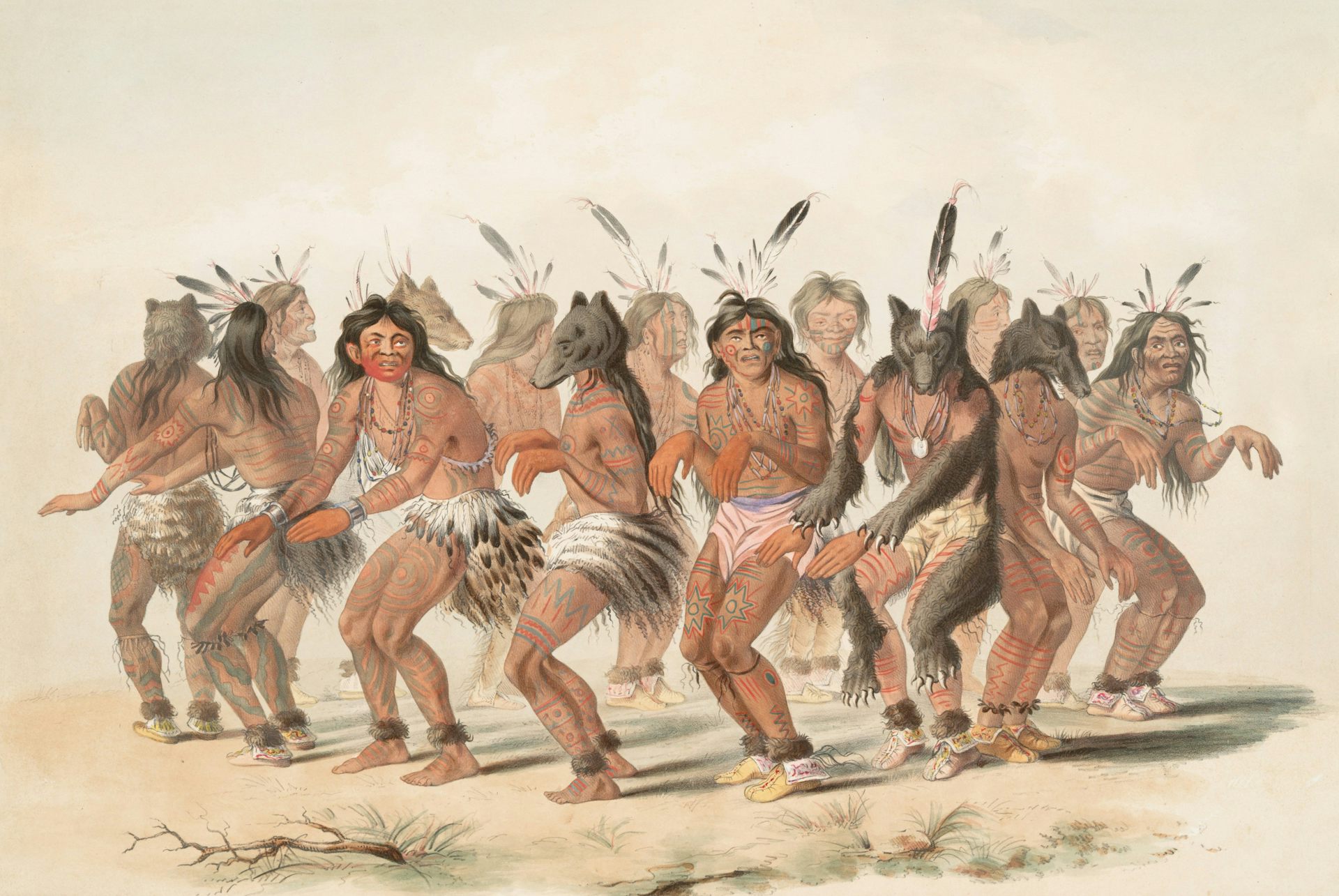 Des Amérindiens dansent en groupe