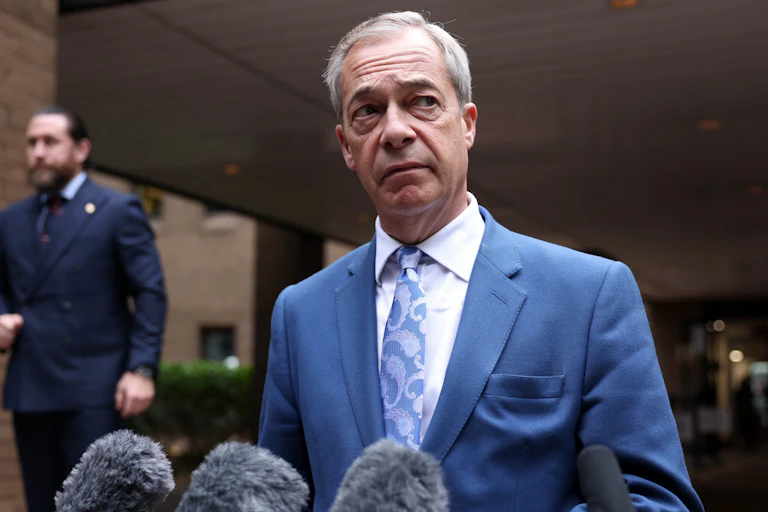 Nigel Farage giving a press conference