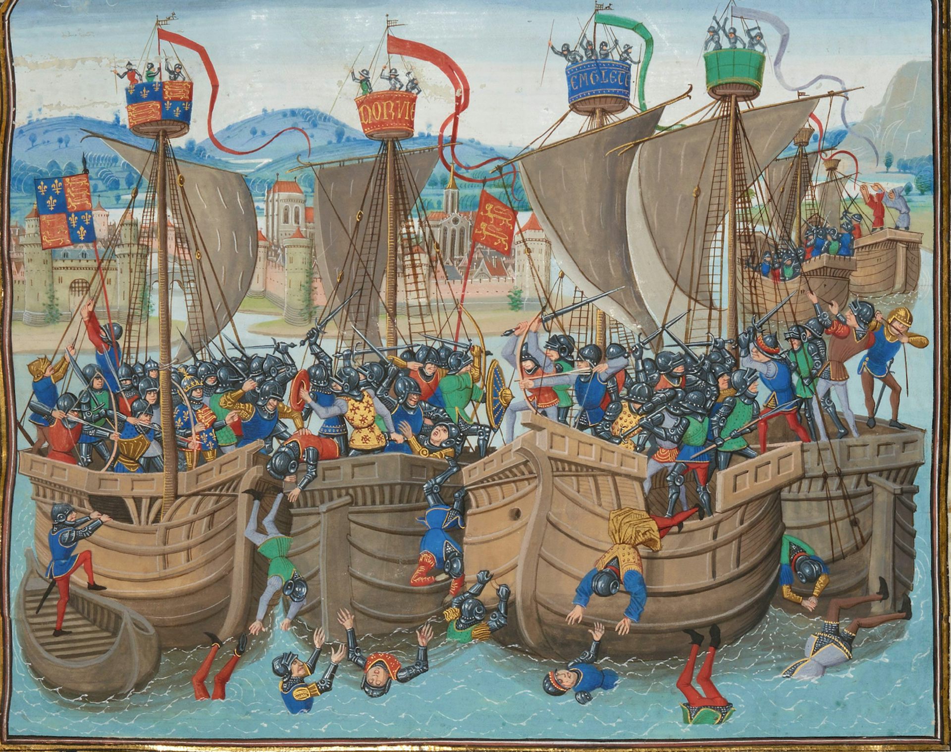 Painting of soldiers in boats