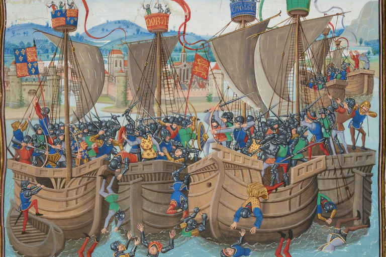 Painting of soldiers in boats
