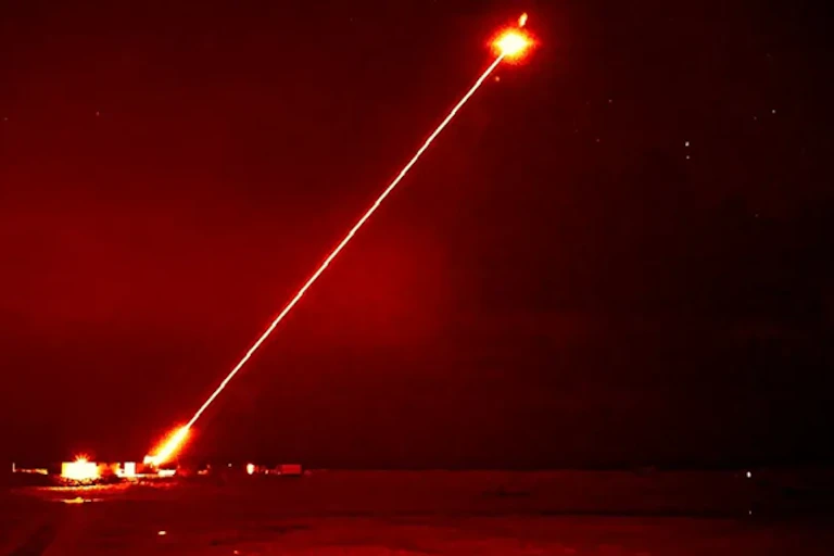 A DragonFire laser strikes a target in the sky.