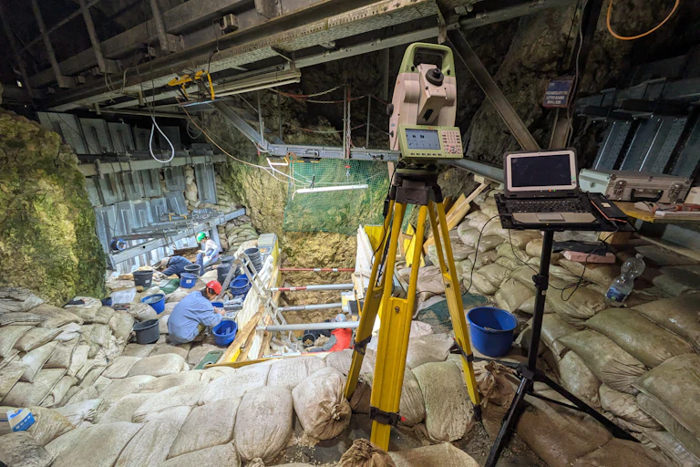 Excavation at Hohle Fels cave in Germany.