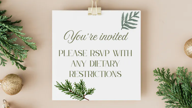 Holiday invitation asking guests to RSVP with any dietary restrictions