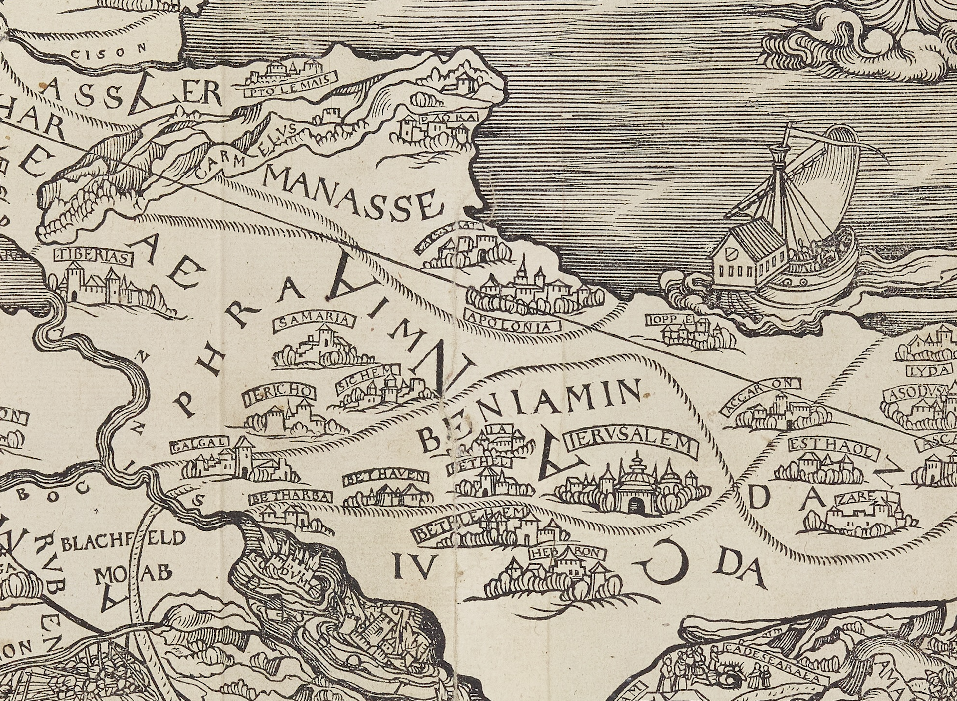 The modern map of the Holy Land in Christopher Froschauer’s 1525 Old Testament. 