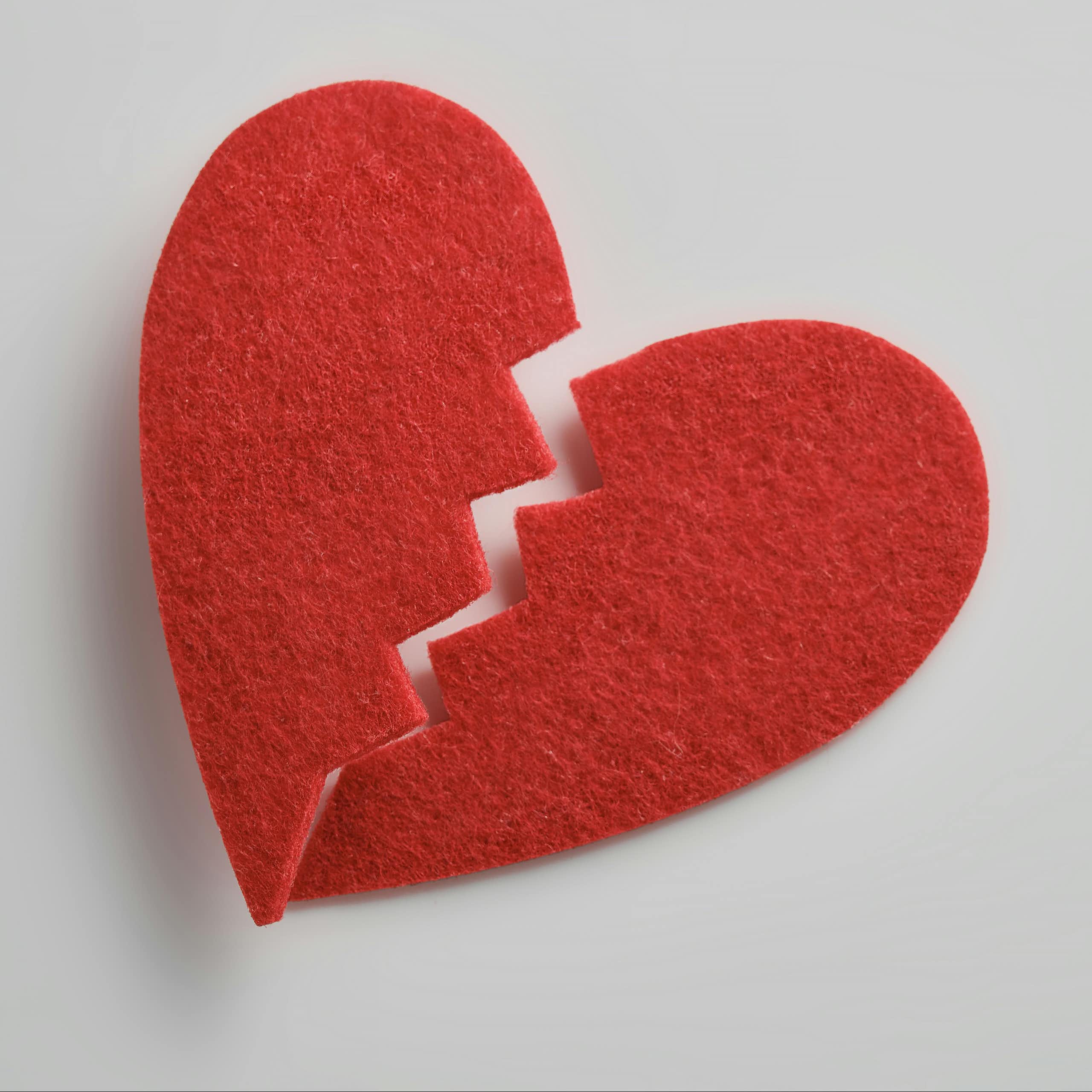 A broken felt heart.
