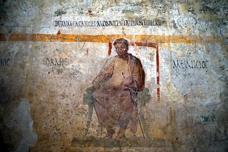 An ancient depiction of Thales of Miletus at the 'Baths of the Seven Sages' in Ostica Antica, Italy