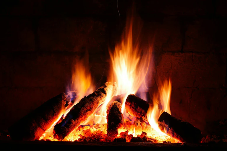 Thick logs on fire.