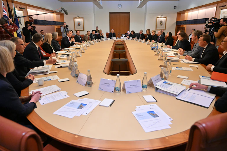 treasurer Jim Chalmers during an Economic Reform Roundtable in the Cabinet Room at Parliament House, in Canberra, Wednesday, August 20,