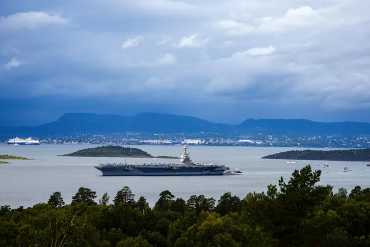The USS Gerald R. Ford arriving in Oslo.