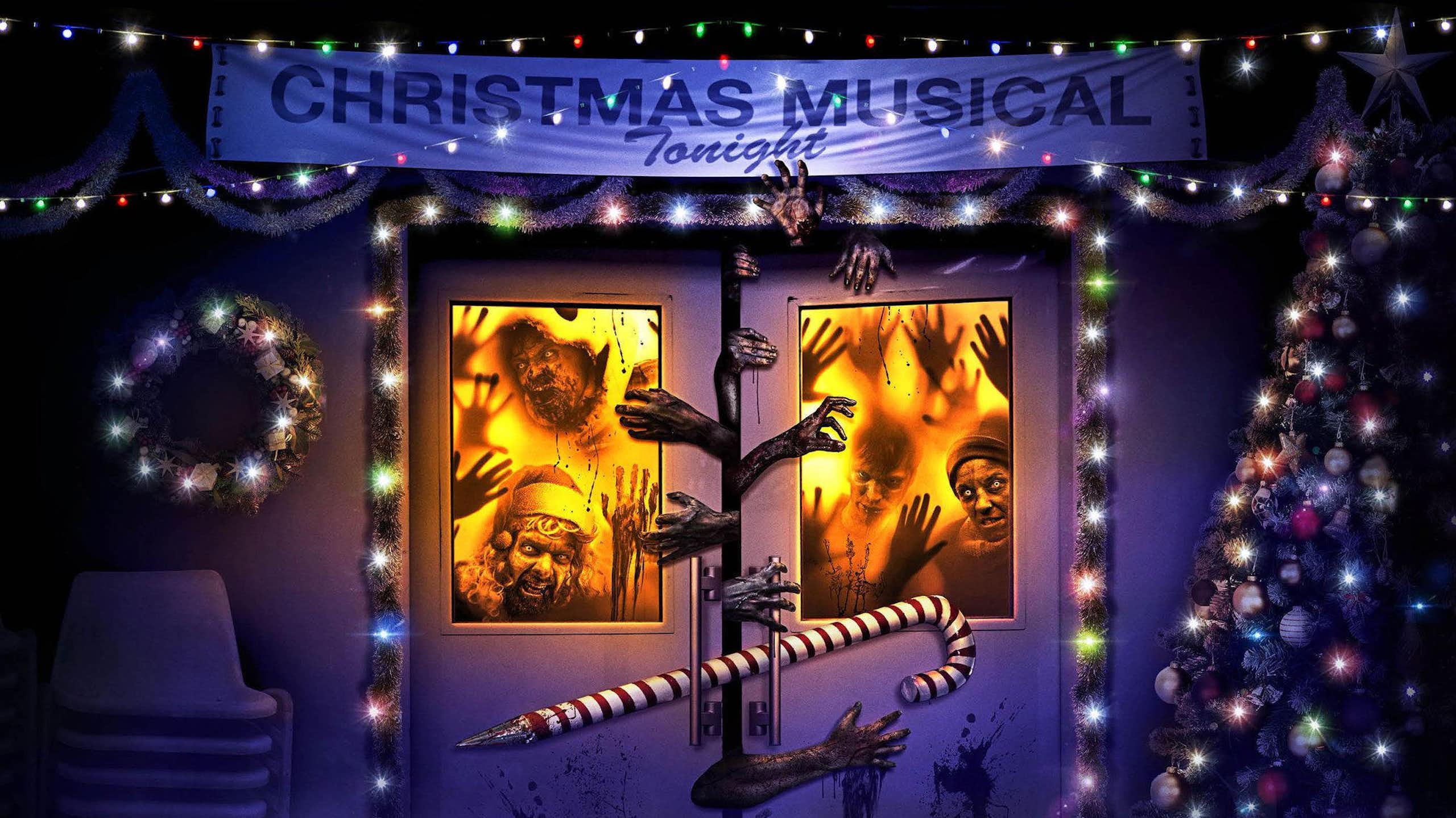 Zombies stuck inside a theatre's doors