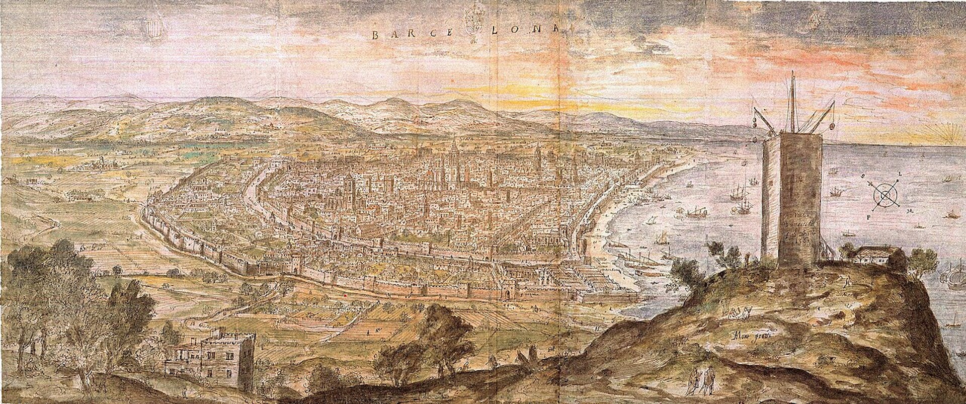A drawing of Barcelona made in 1563 by the Flemish artist Antoni van den Wingerde.