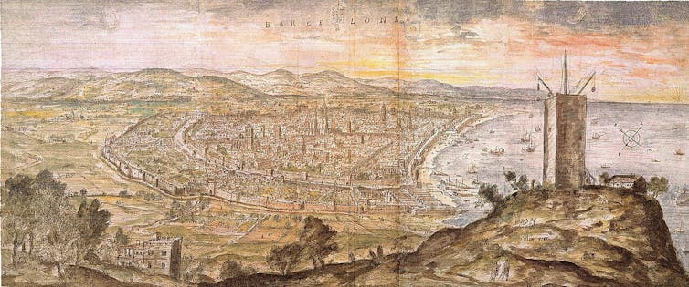 Barcelona, una ciudad muy conectada con el mar 2 Dibujo de Barcelona realizado en 1563 por el artista flamenco Antoni van den Wingerde.
