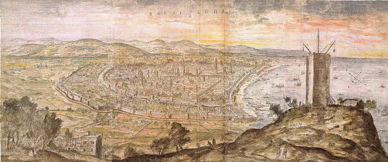 Dibuix de Barcelona realitzat el 1563 per l'artista flamenc Antony van den Wyngaerde.