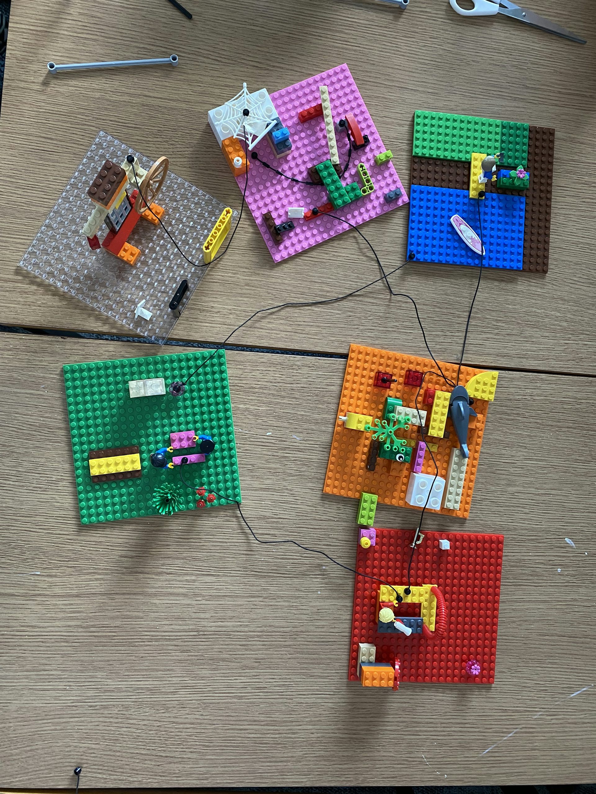Lego constructions linked with string