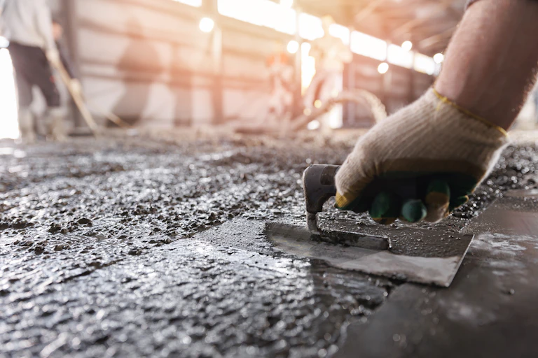 Screed being levelled on a construction site.