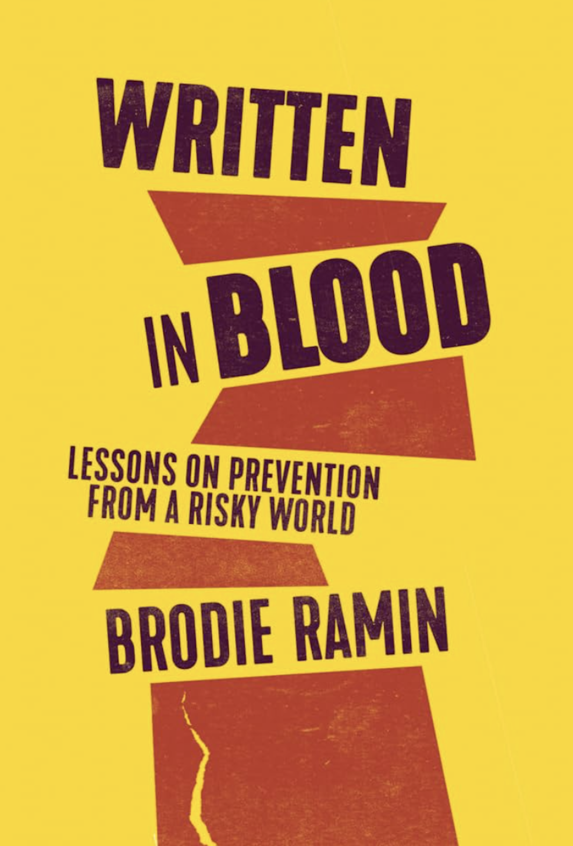 A red-and-yellow book cover that reads: Written in Blood