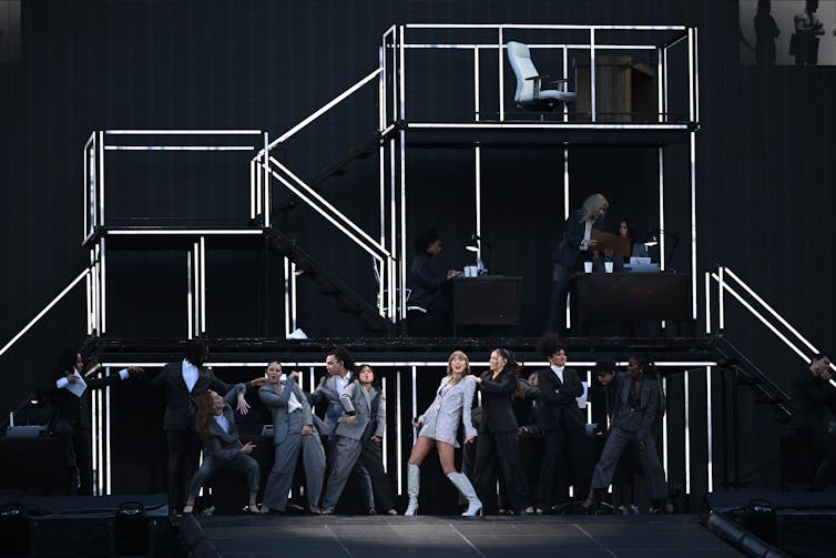 American singer songwriter Taylor Swift performing in Melbourne, on stage with dancers