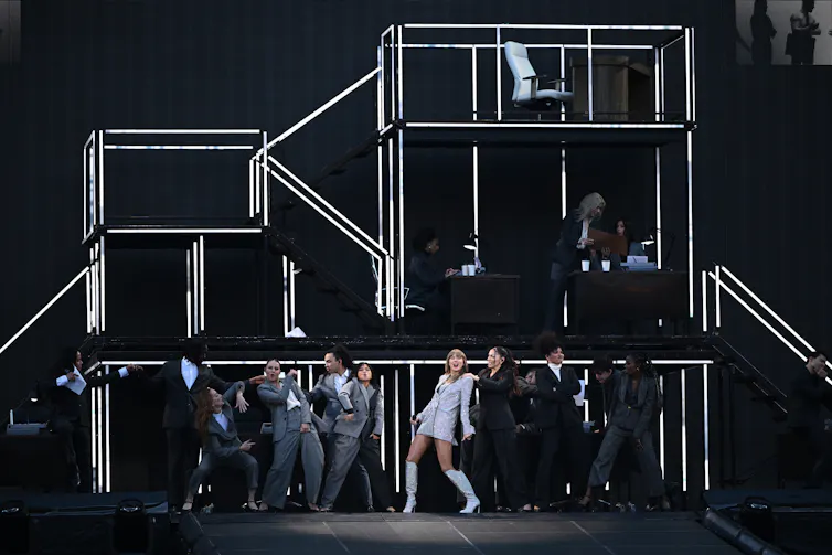 American singer songwriter Taylor Swift performing in Melbourne, on stage with dancers