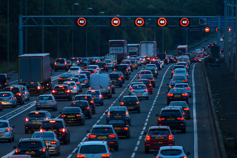 Heavy motorway traffic.