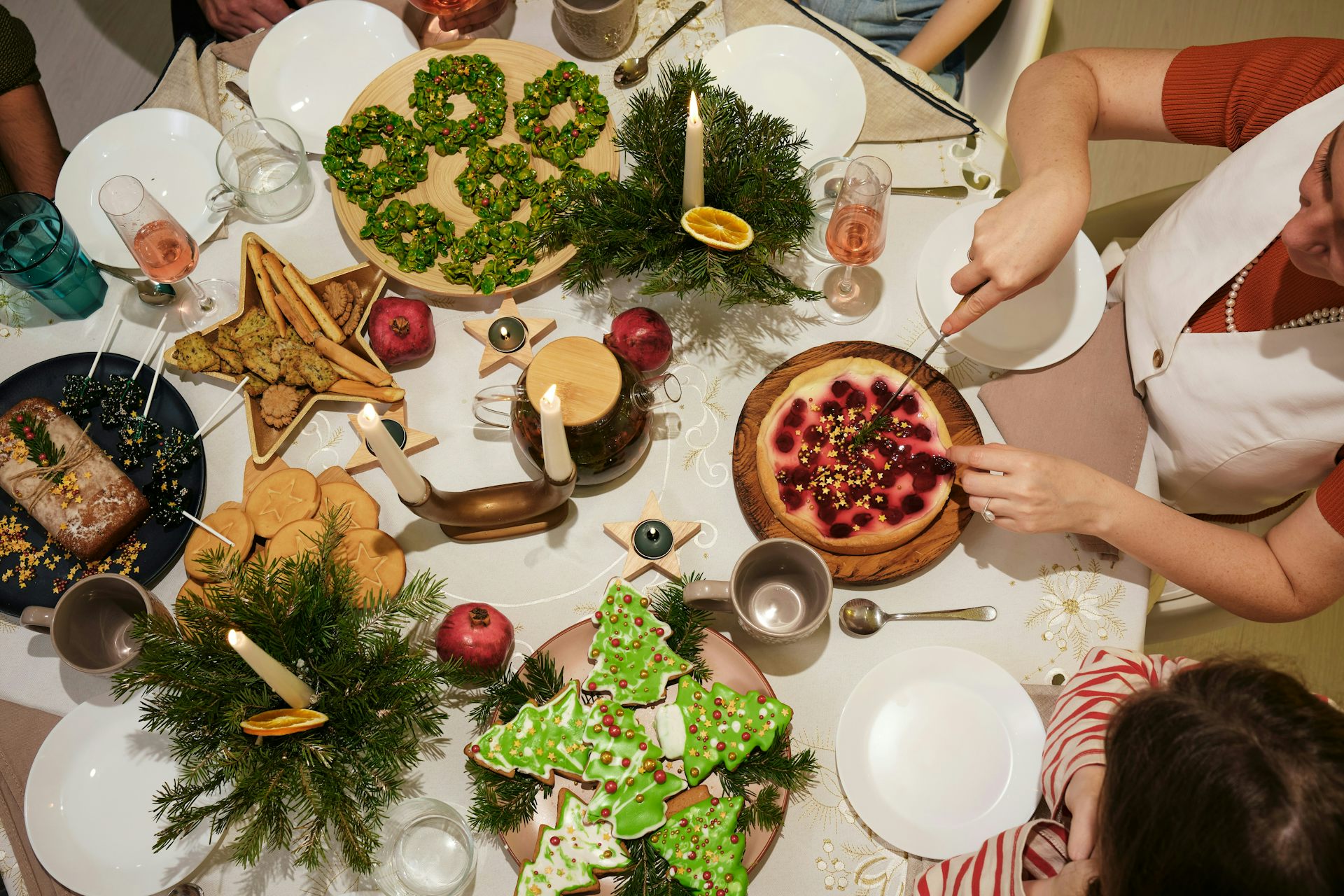 A table with holiday-themed foods