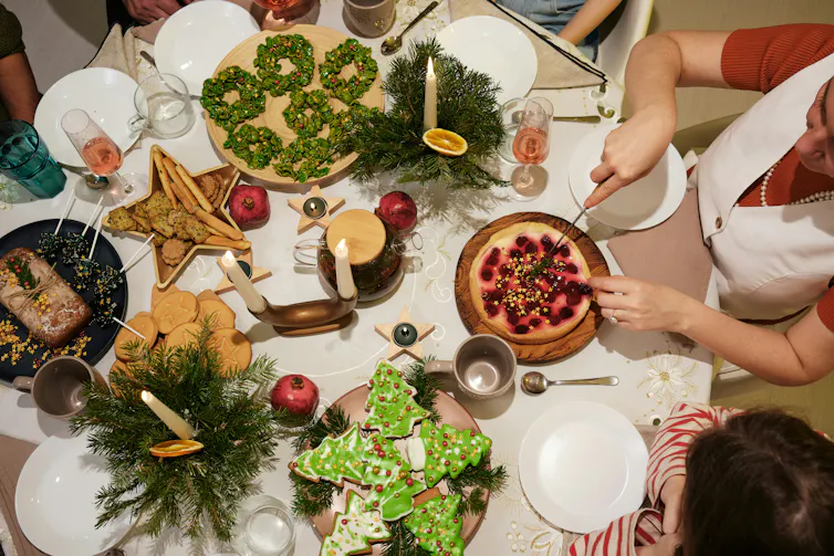 A table with holiday-themed foods