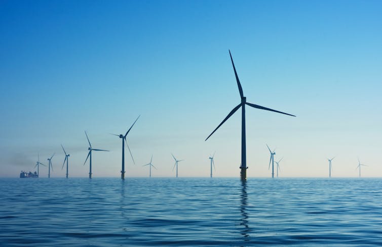 wind turbines in the sea.
