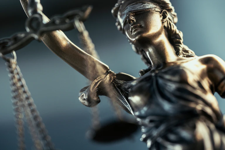 Close up of a statue of Lady Justice