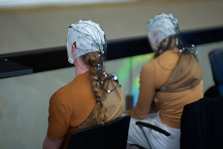 EEG headcaps can measure electrical activity in the brain.