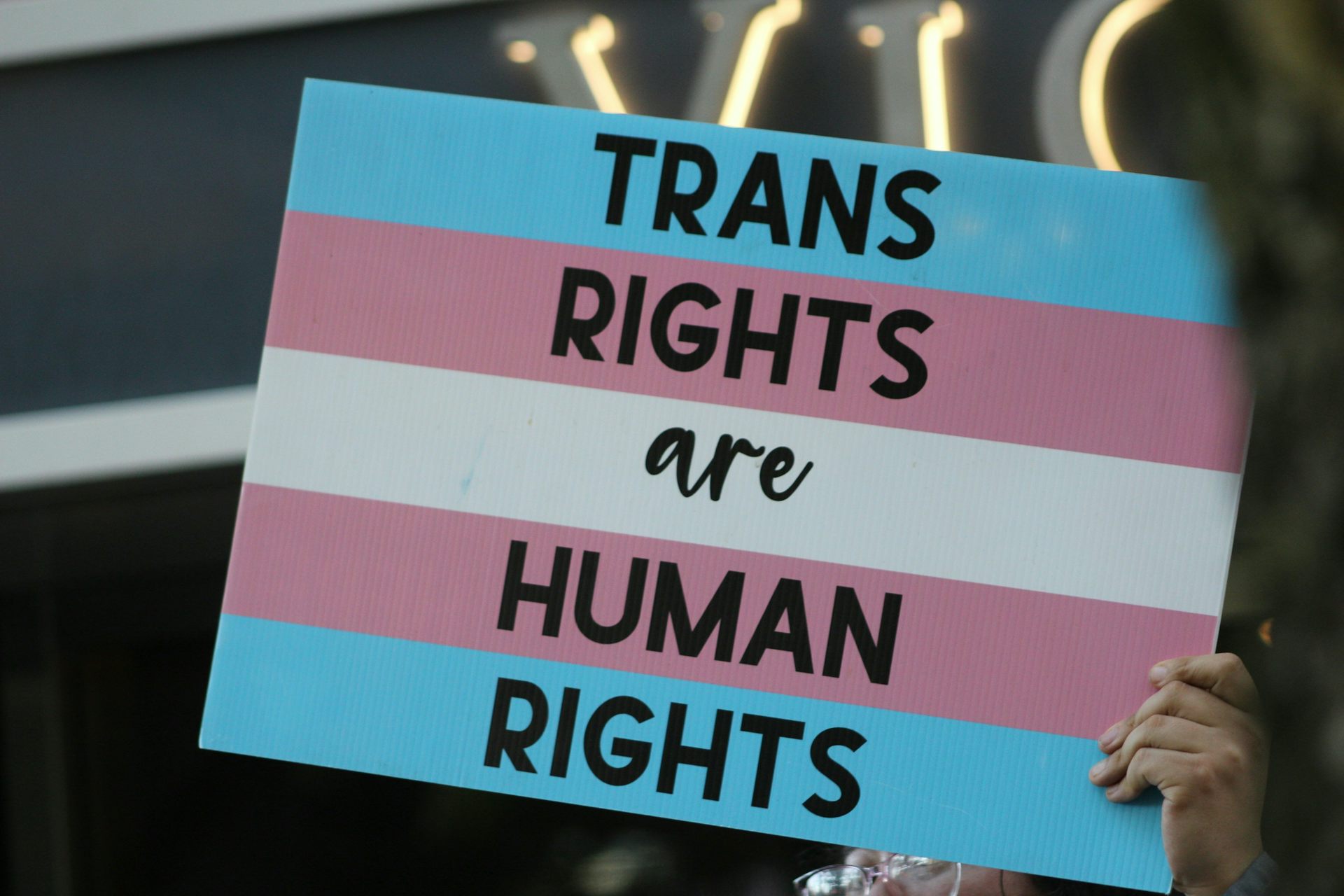 A sign defending transgender rights as human rights.