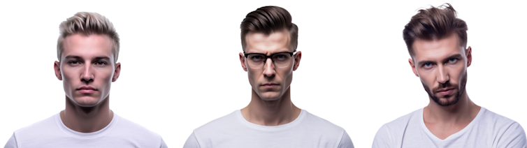 How I used AI to grow to be myself from a feminine dance artist to an all-male post-punk band – and what that suggests for different musicians 2 Three men in white t-shirts